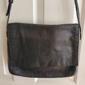 America Leather Co Leather Embossed Navy Crossbody